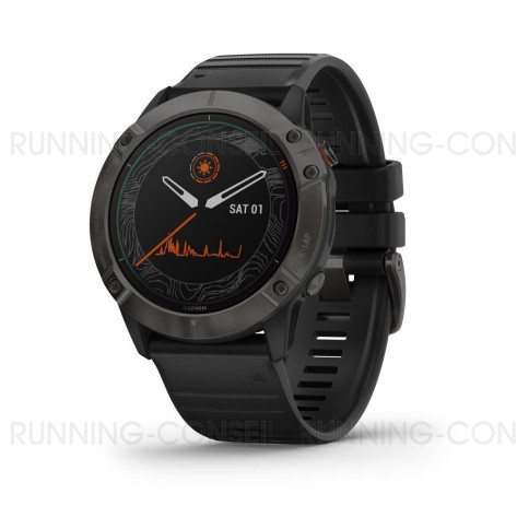 GARMIN FENIX 6X PRO SOLAR Mixte Titane / Carbon Gray DLC avec bracelet noir 