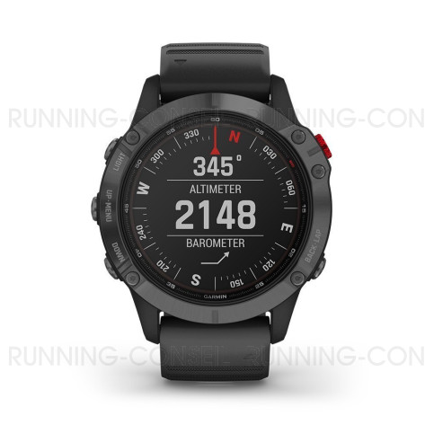 GARMIN fenix® 6 Pro Solar, Gray avec bracelet noir Mixte