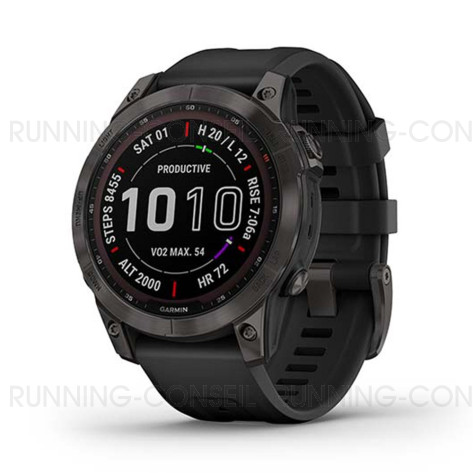 GARMIN Fénix 7 Sapphire Solar Mixte Titane, Carbon Gray, Black
