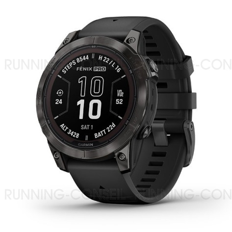 GARMIN fēnix® 7 Pro Sapphire Solar Edition, Titane, Carbon Gray DLC avec bracelet noir