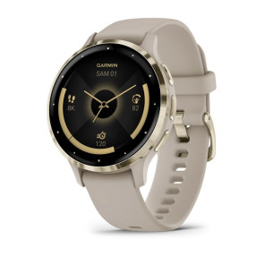 GARMIN Venu 3S Mixte Soft Gold avec boîtier et bracelet en silicone lin
