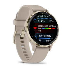 GARMIN Venu 3S Mixte Soft Gold avec boîtier et bracelet en silicone lin